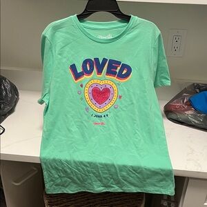 Mint Green Kids Tee with Heart and 'Loved' Design